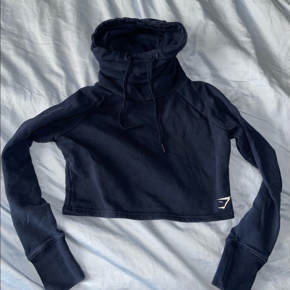 Gymshark cropped hoodie, size XS, color is dark blue